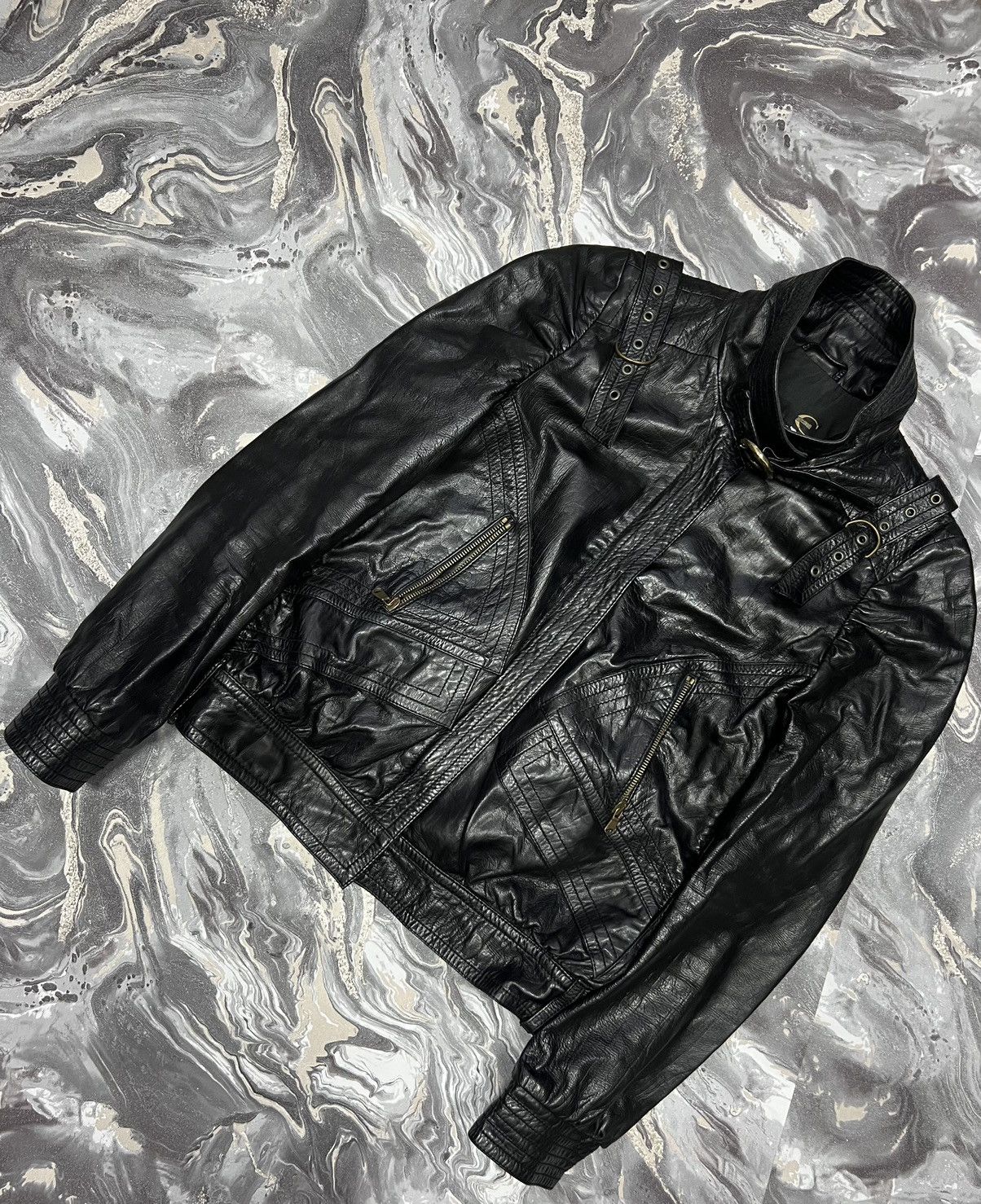 Just Cavalli × Roberto Cavalli Archive 00s Just Roberto Cavalli belted Leather Jacket Size S / US 4 / IT 40 - 2 Thumbnail