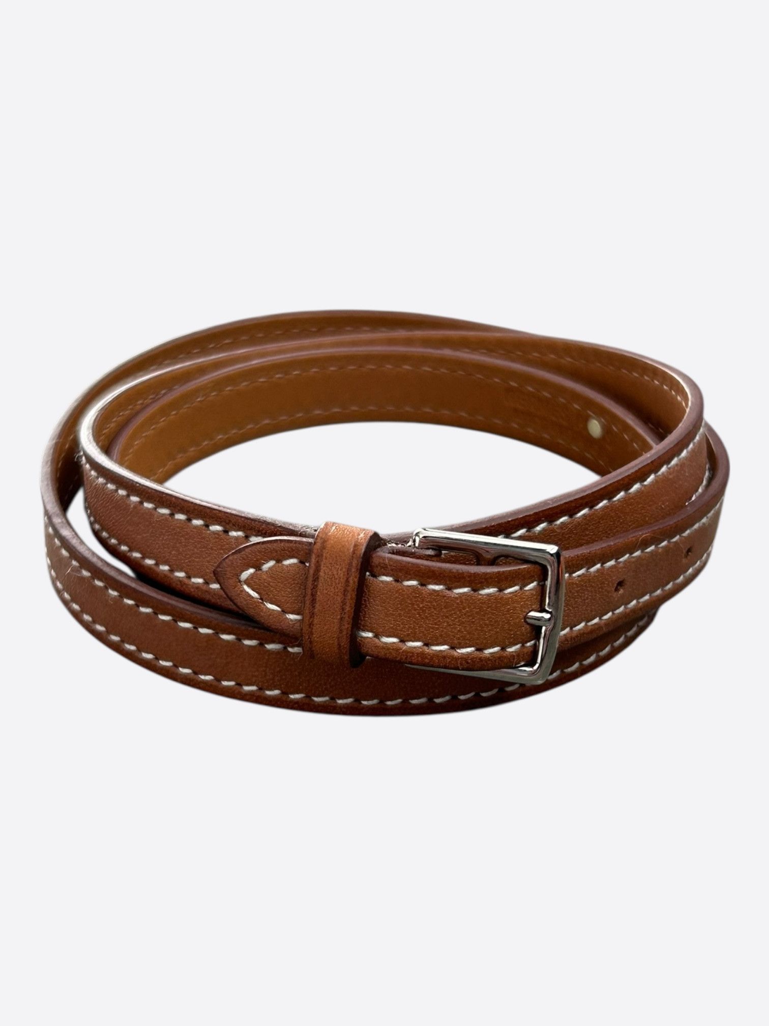 Hermes Brown Swift & Palladium Hardware Etriviere Double Bracelet Size ONE SIZE - 1 Thumbnail