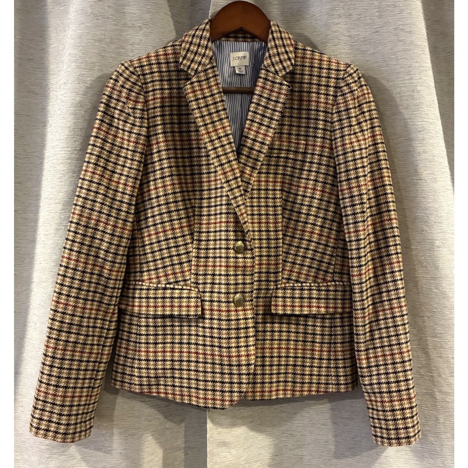 J.Crew J. Crew Blazer Women 6 Brown Wool Blend Schoolboy Preppy Herringbone Lined Button Long Sleeve Mid-Length Size M / US 6-8 / IT 42-44 - 2 Thumbnail