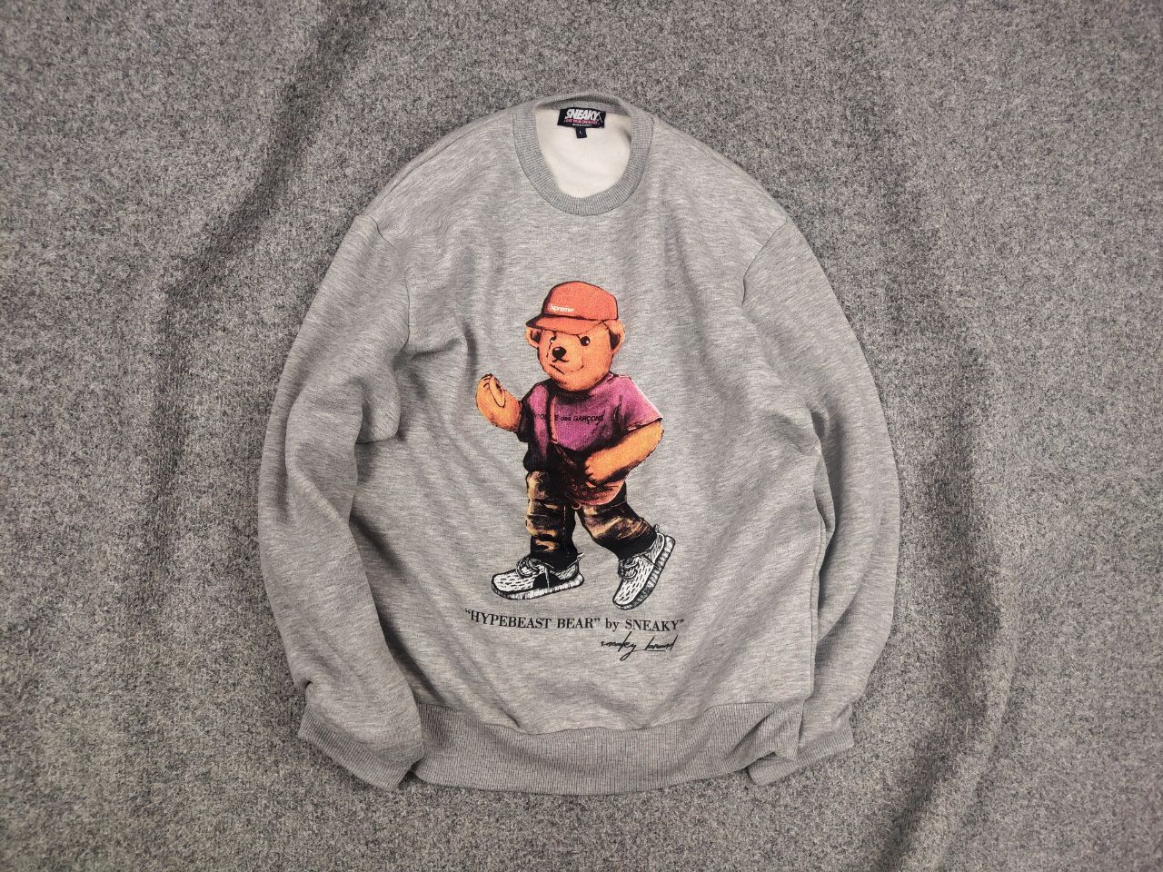 Vintage Sneaky Drip Bear Crew Chek Gray Sweatshirt Supreme Style Size US M / EU 48-50 / 2 - 1 Thumbnail