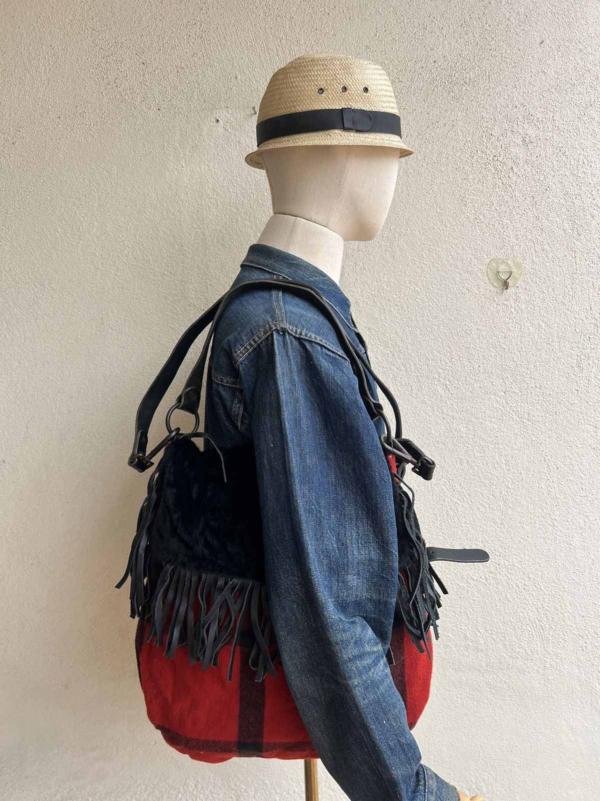 Leather Vintage Ralph Lauren Checks Wool Fringe Leather 2 Way Bag Size ONE SIZE - 5 Thumbnail