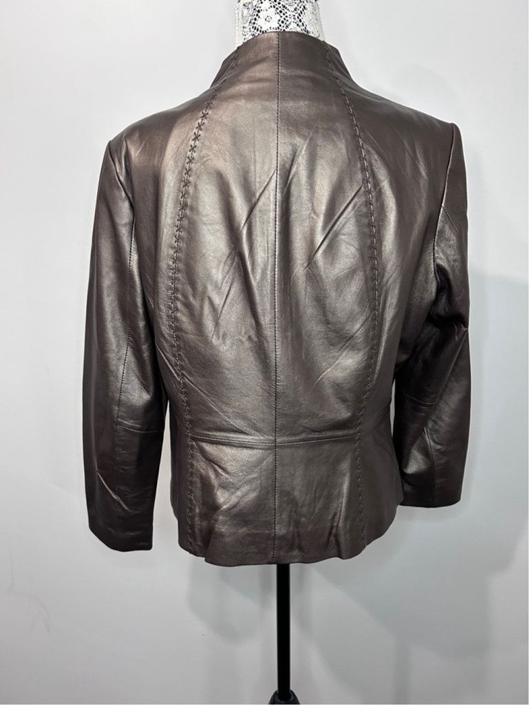 Coldwater Creek Leather Coldwater Creek Jacket, Size L, Gunmetal Size L / US 10 / IT 46 - 5 Thumbnail
