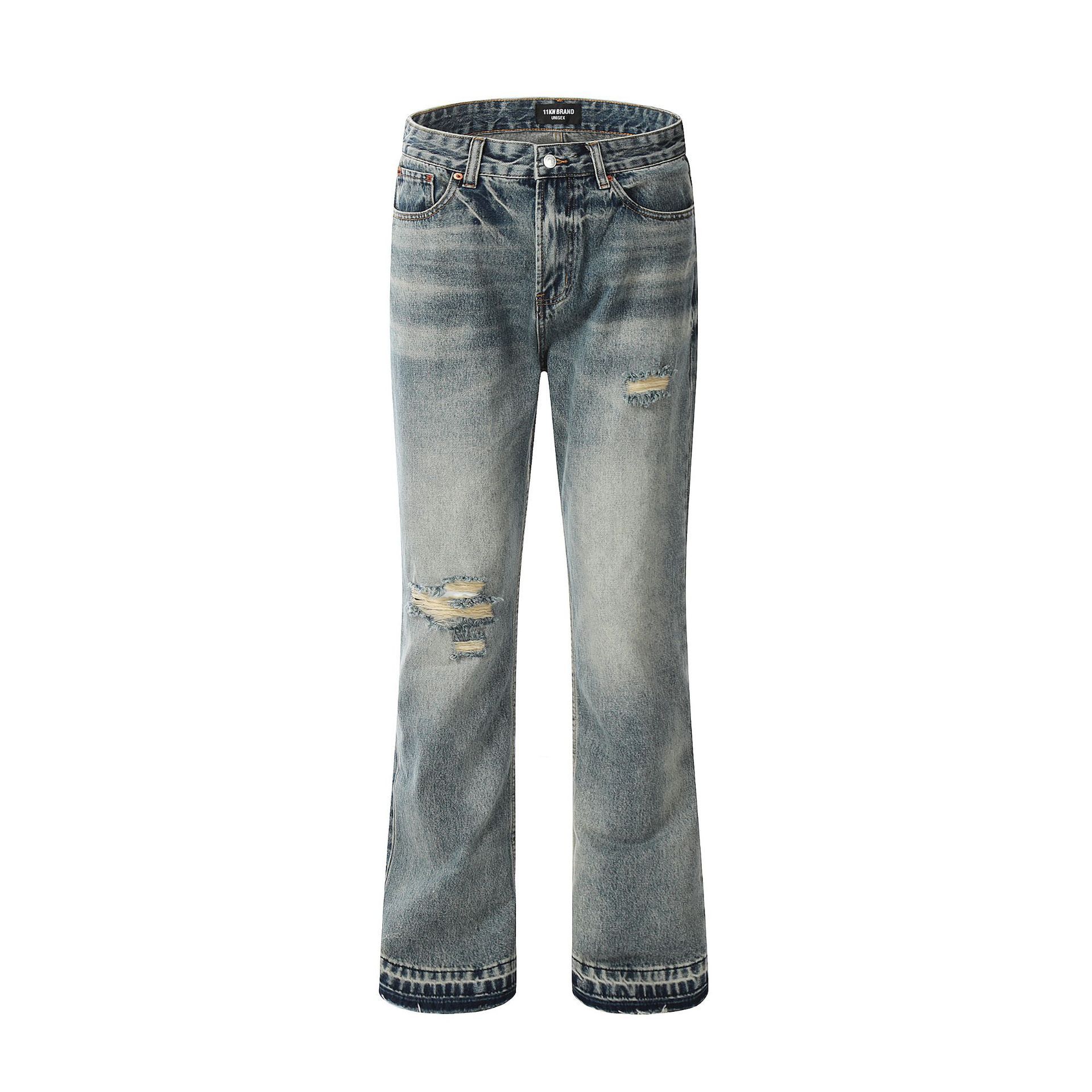 Japanese Brand × Jean Distressed loose casual whisker casual flared ripped jeans Size US 32 / EU 48 - 1 Thumbnail