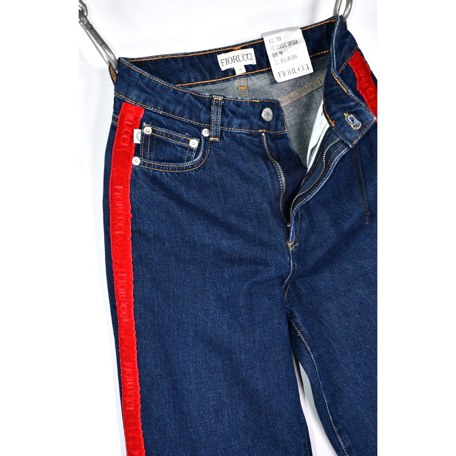 Fiorucci Fiorucci Jeans Women's Medium Dark Velvet Logo Tape 5-Pocket Tapered Size 26 Blue Cotton Denim Vintage No Size 26" / US 2 / IT 38 - 3 Thumbnail