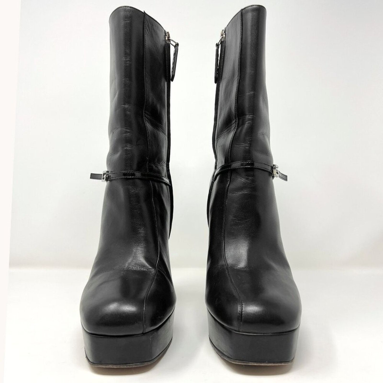 Gucci Gucci Black Leather Platform Block Heel Logo Mid Calf Boots Size US 11 / IT 41 - 4 Thumbnail