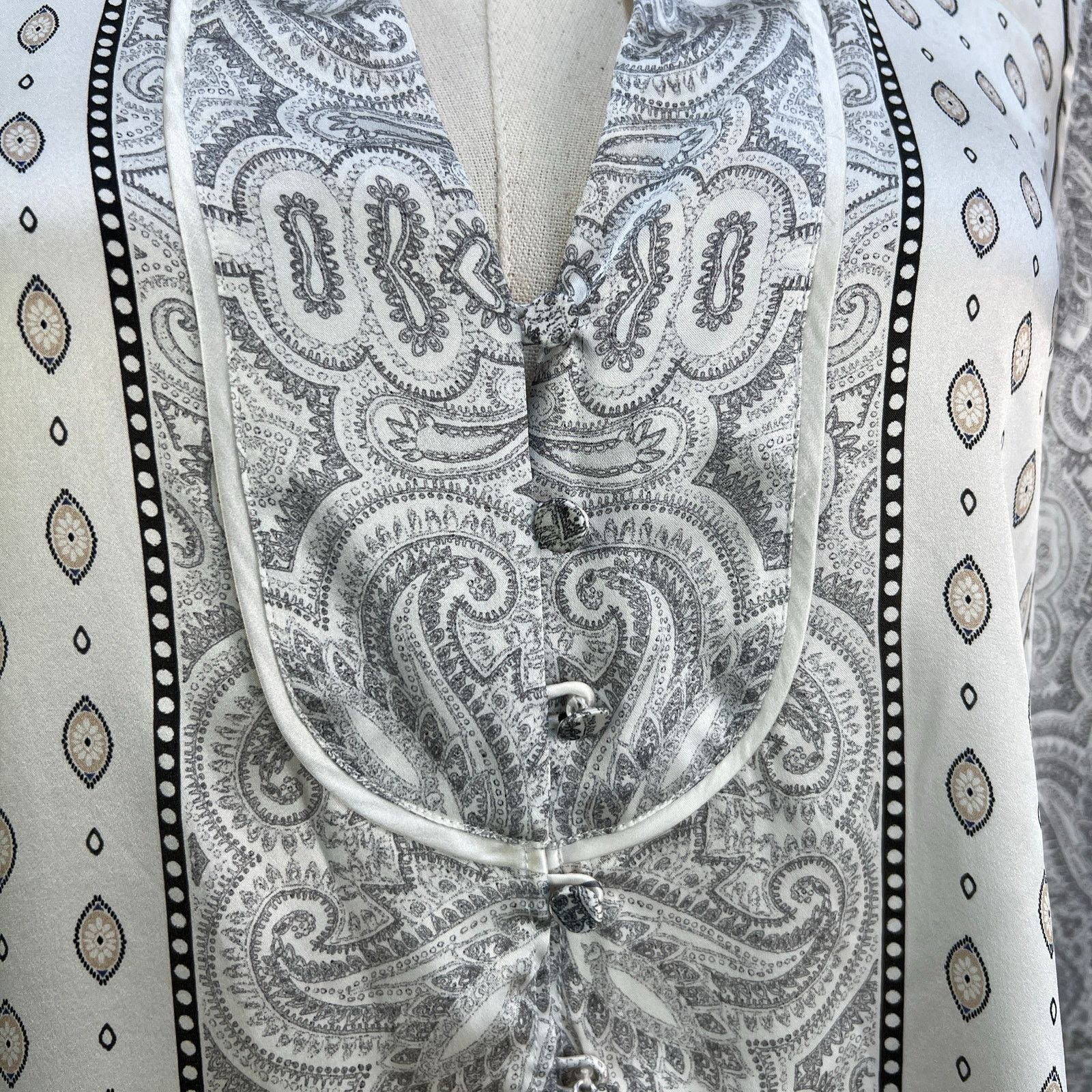 INTERMIX Intermix Silk Printed Top Blouse Paisley Stripes Black White Size M / US 6-8 / IT 42-44 - 4 Thumbnail