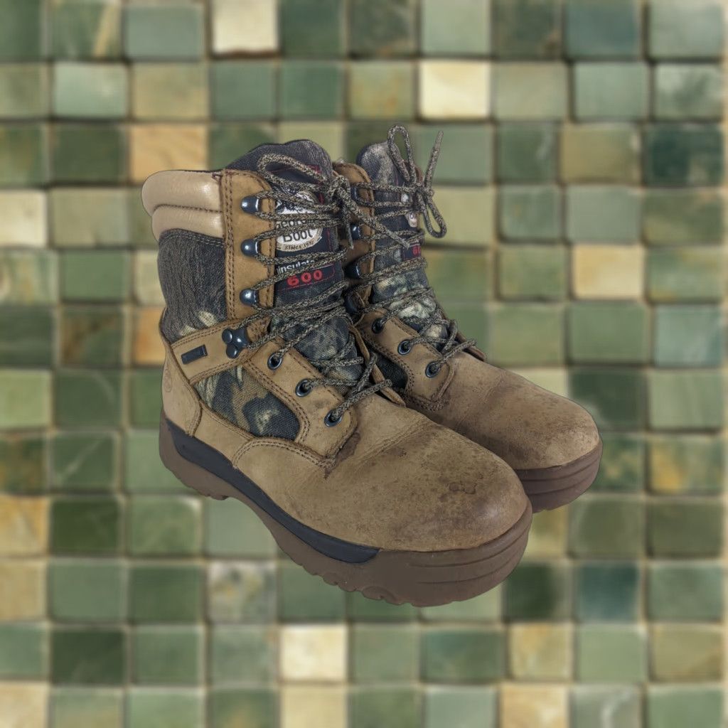 Vintage GEORGIA BOOT Thinsulate 600 Camo Steel Toe Work Boot G3464 Men's Size 8MBrown Leather Waterproof Boots Mens Size US 8 / EU 41 - 1 Thumbnail
