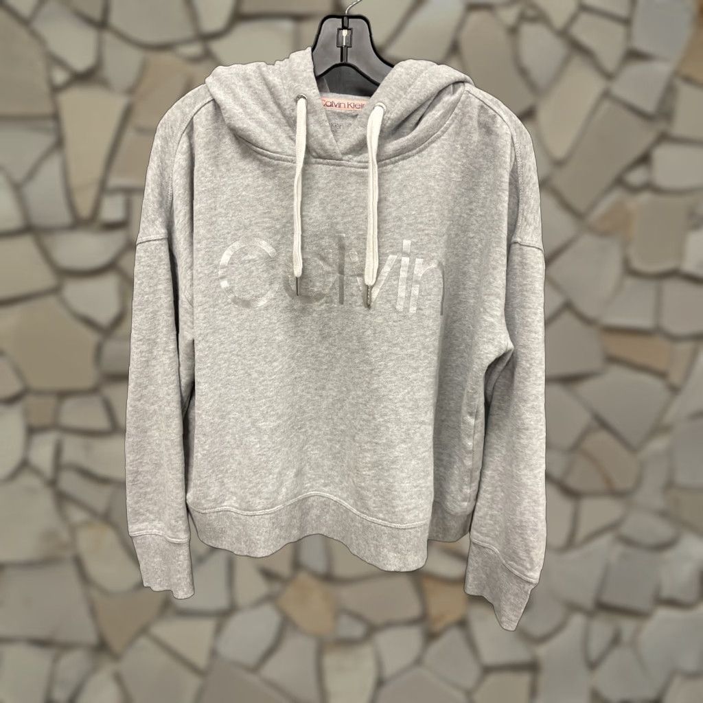 VINTAGE Calvin Klein Hoodie Women's Large Gray Pullover Activewear - Main Image