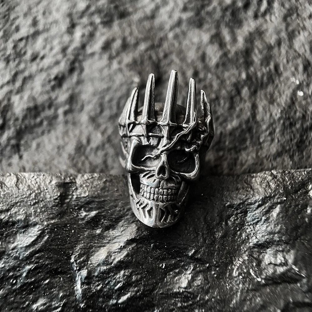 Vintage Retro Crown King Skull Ring Size ONE SIZE - 2 Thumbnail