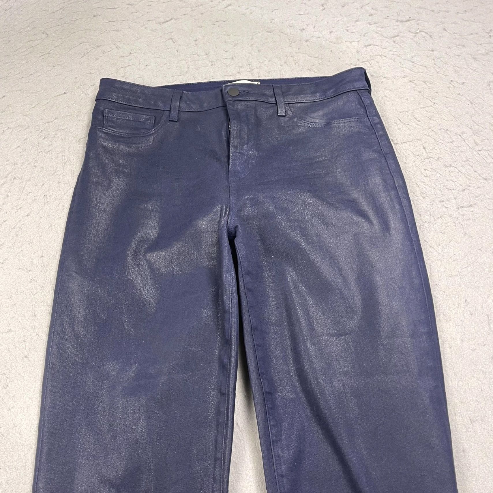 L'AGENCE L'AGENCE Jeans Womens 31 Dark Blue Flare Raw Hem Coated Stretch Denim USA Size 24" / US 00 / IT 34 - 2 Thumbnail