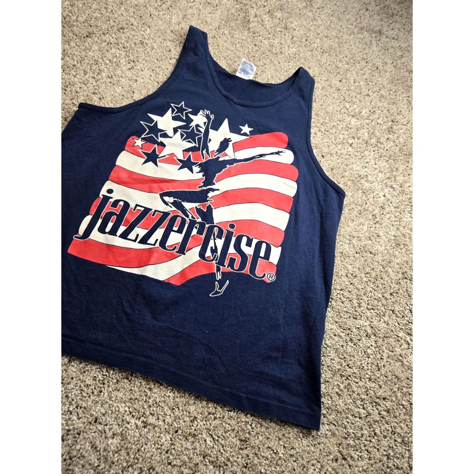 Hanes VINTAGE Hanes T-Shirt Shirt Men XL Blue USA Flag Graphic 90s Jazzercise Tank Top Sleeveless Round Neck Graphic Print Patriotic Size US XL / EU 56 / 4 - 2 Thumbnail