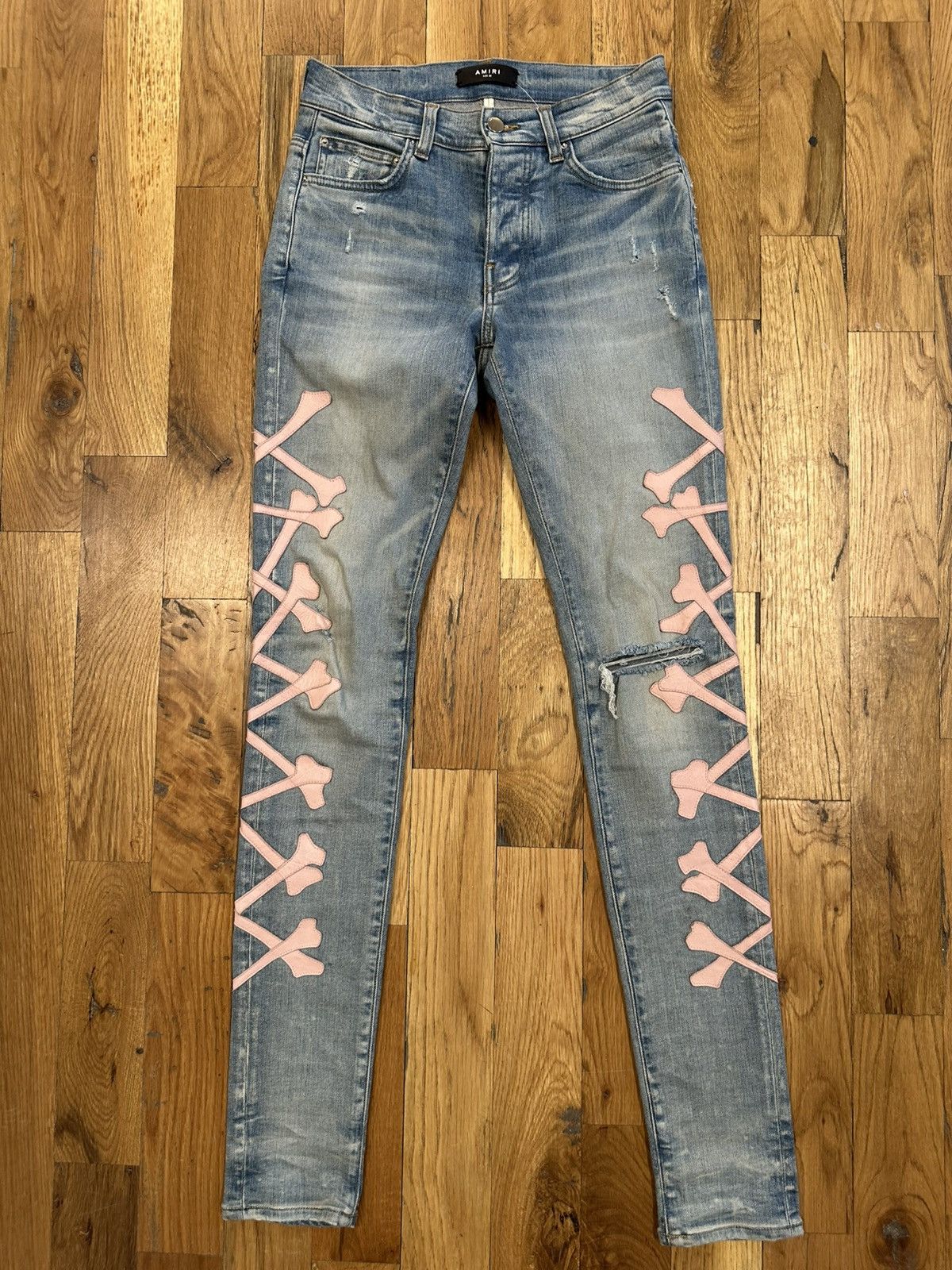 Amiri Amiri Pink Bone Blue Denim Jeans Size 28 | Grailed