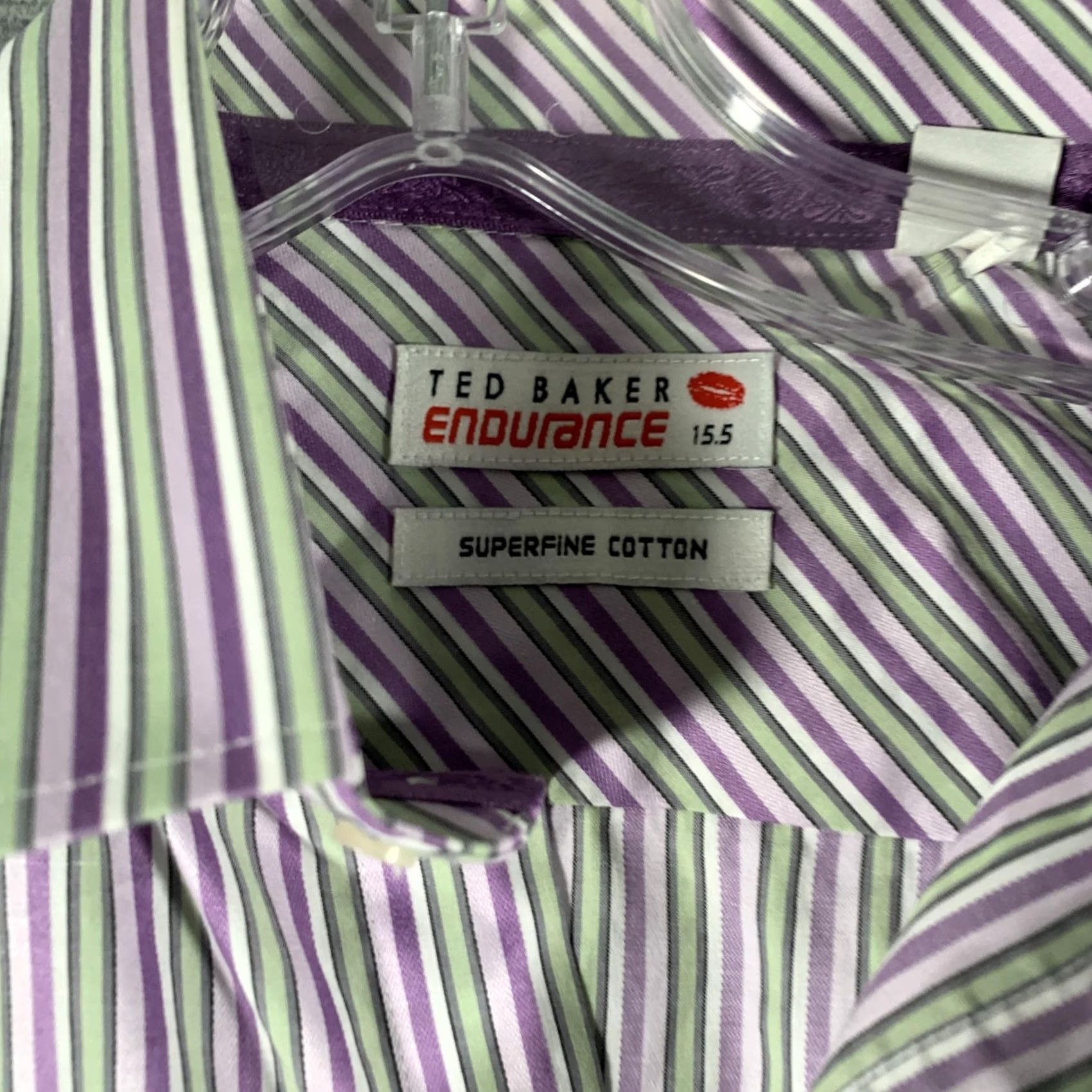 Ted Baker Ted Baker Endurance Dress Shirt Mens 15.5 Purple Striped Long Sleeve Cotton Size 42R - 4 Thumbnail