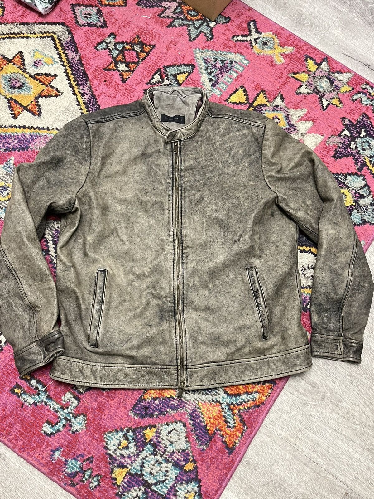 John Varvatos Dustin Distressed Leather Racer Jacket. XL Size US XL / EU 56 / 4 - 14 Thumbnail