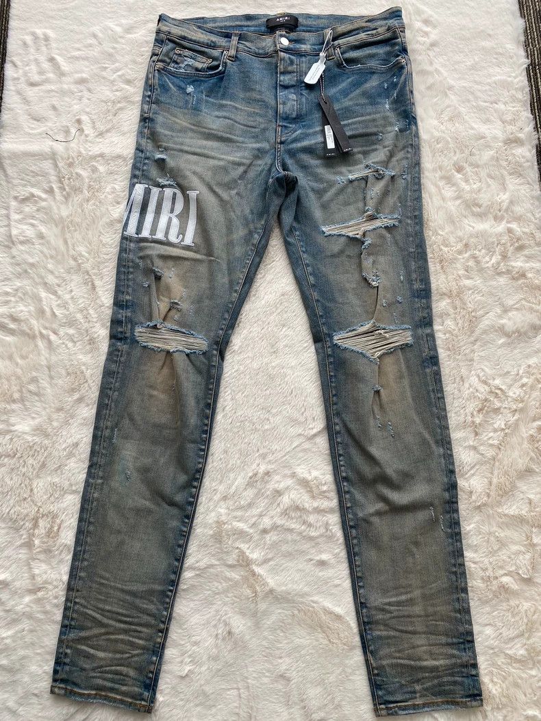 Amiri Amiri Washed blue destroy logo applique jeans 2502-Nextarro Size US 38 / EU 54 - 1 Thumbnail