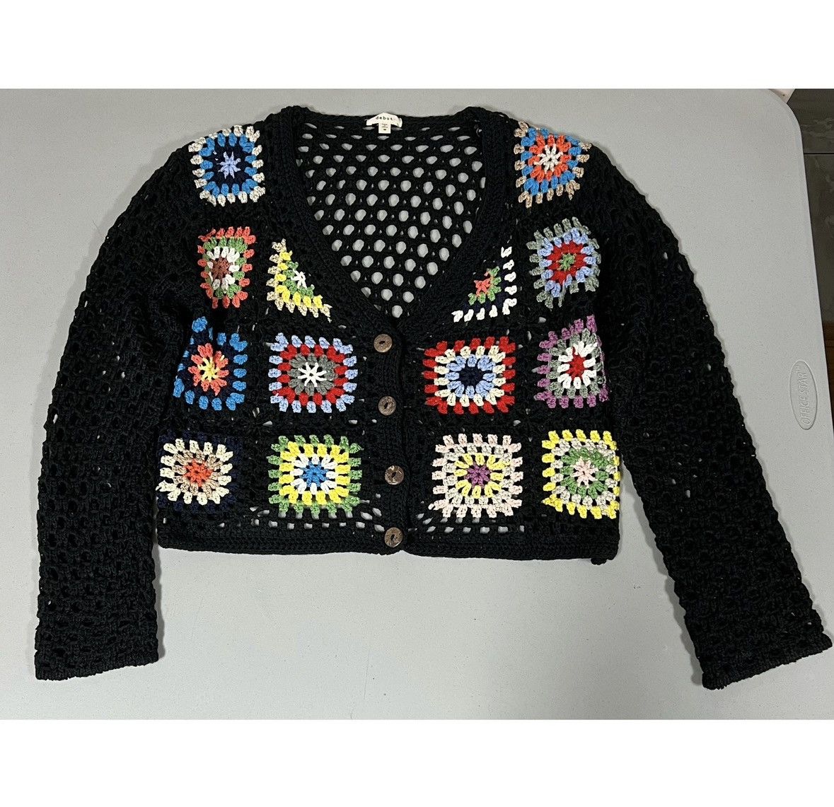 Debut Black Mandala Boho Crochet Knit Sweater Cardigan Size M ❤️✨ Size M / US 6-8 / IT 42-44 - 2 Thumbnail