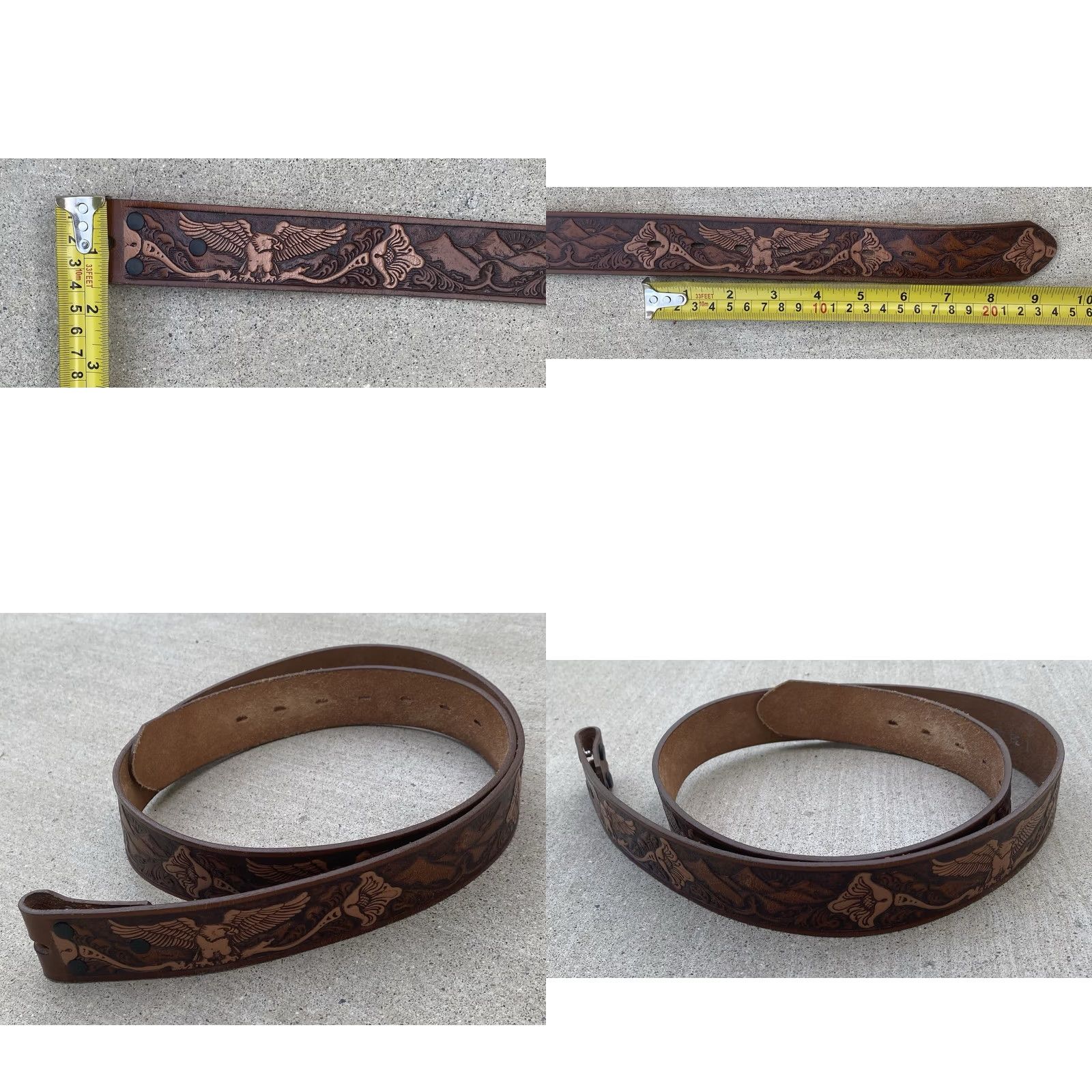Vintage VINTAGE Eagle Tooled Leather Belt Mexico Western Biker Americana Cowboy Sz 38 40 Size 38 - 9 Thumbnail