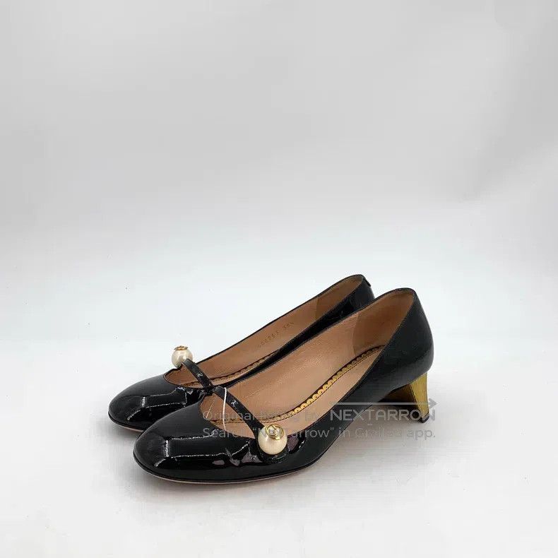 Gucci Gucci Black pearl thick heels Mary Jane high heels Size US 5 / IT 35 - 1 Thumbnail