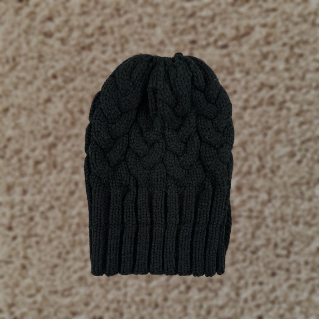Vintage Beanie Toque Adult One Size Black Cable Knit 100% Acrylic Winter Warm Ski Snow Hat Mens Beanie Size ONE SIZE - 1 Thumbnail
