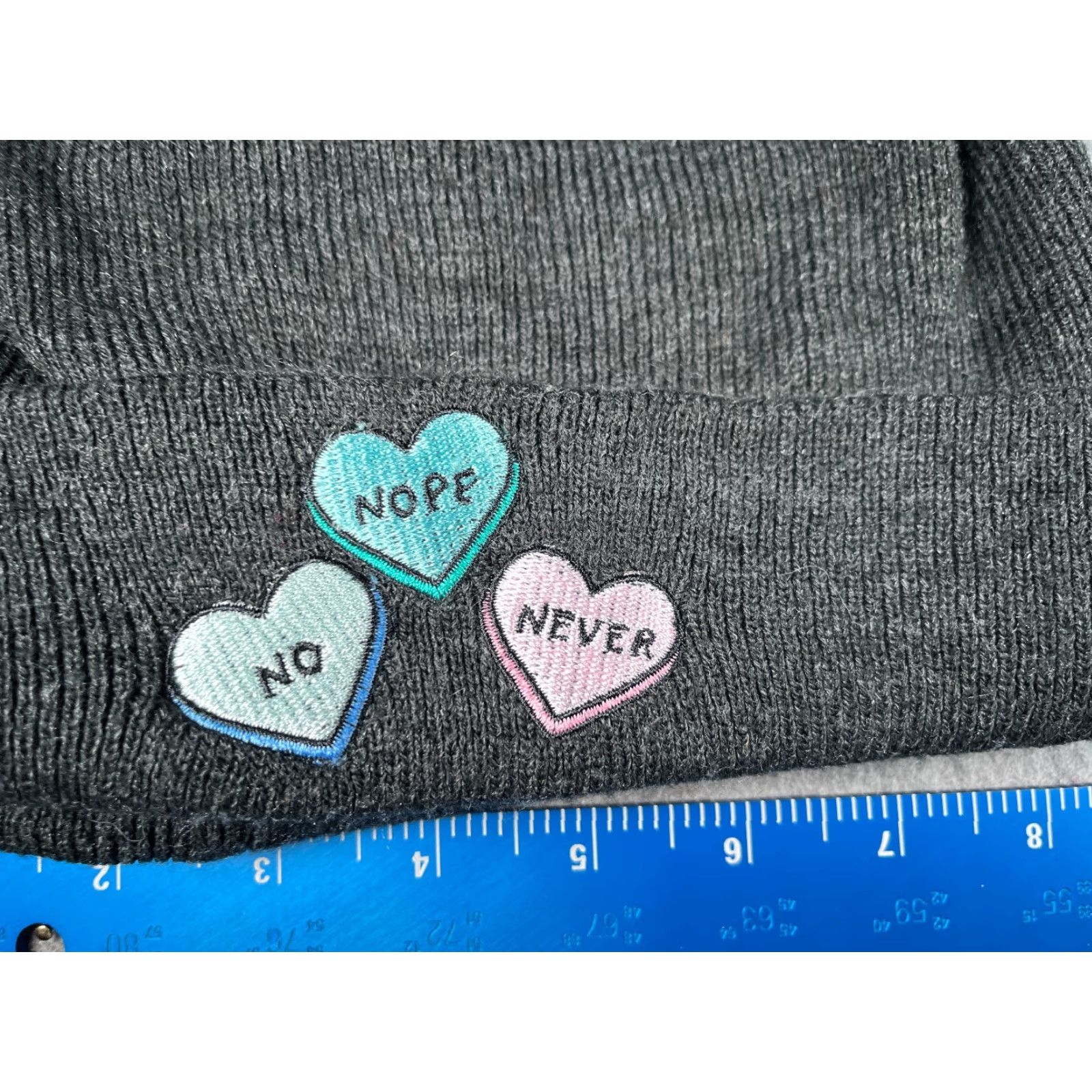 Vintage A-Lab Beanie Hat Adult One Size Gray Knit Acrylic Embroidered Heart Ski Theme Womens Size ONE SIZE - 2 Thumbnail