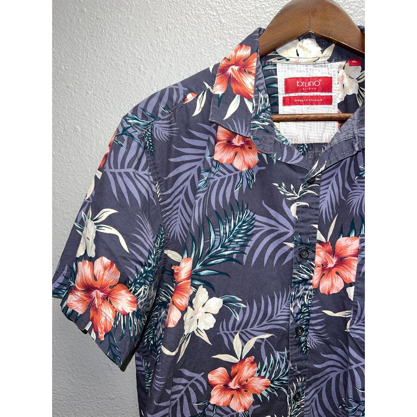 Vintage Bruno Milano Button Up Shirt Purple Floral modern Stretch XL Size US XL / EU 56 / 4 - 3 Thumbnail