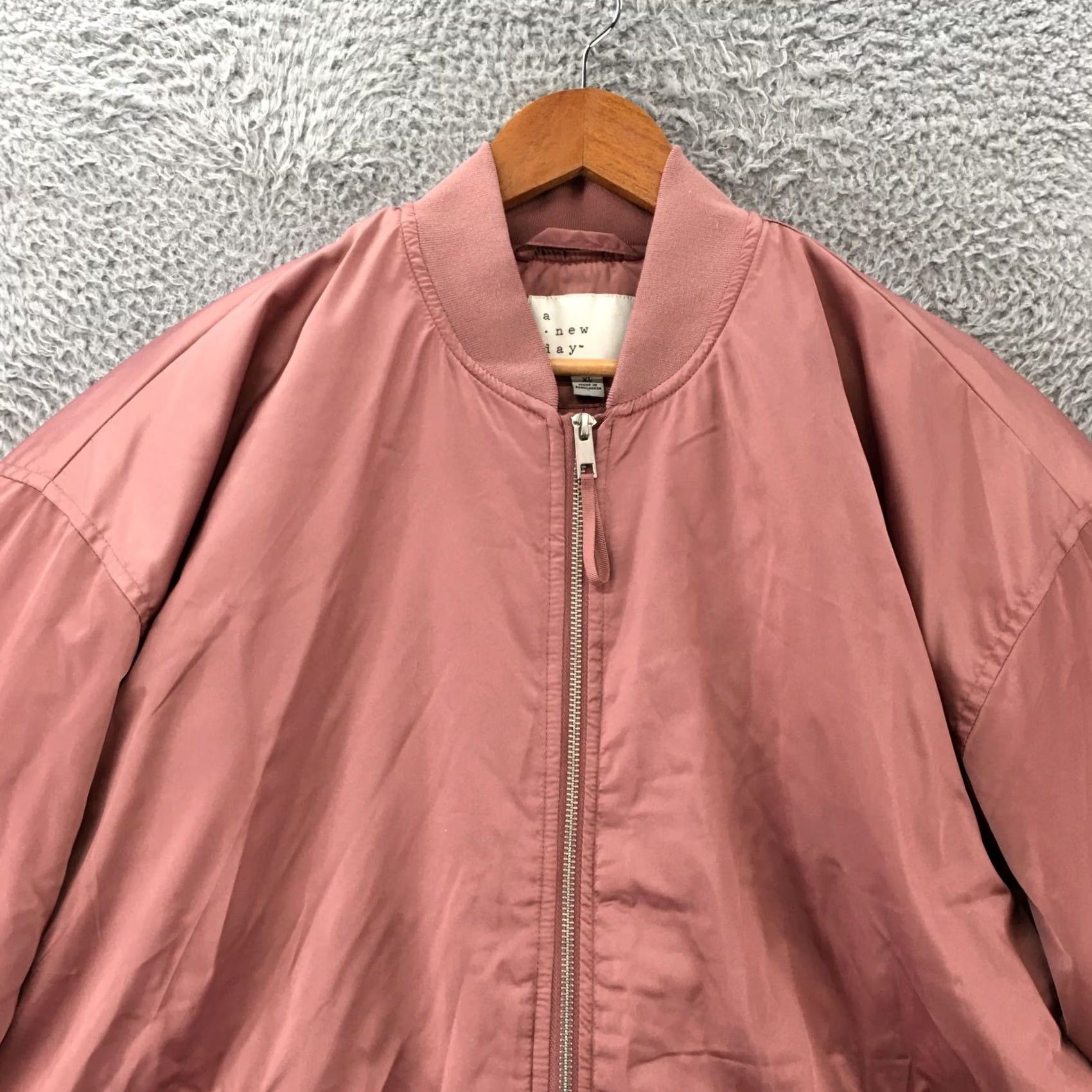 Vintage A New Day Bomber Jacket Womens XL Berry Pink Long Sleeve Full Zip Ribbed Cuffs Size XL / US 12-14 / IT 48-50 - 2 Thumbnail