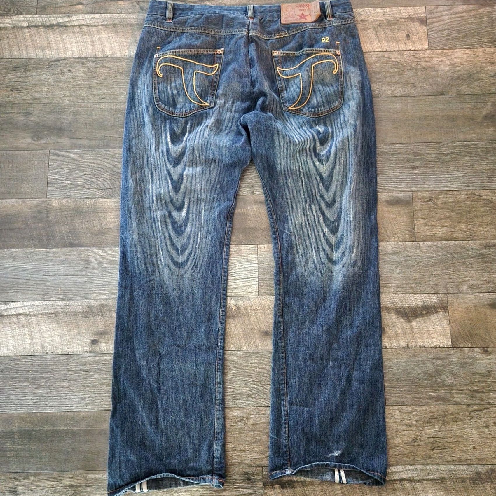 Twisted X Ciano Farmer Jeans Selvedge Denim Twisted Seam Mens 42x35 Loose Fit Multicolor Woodgrain Denim Jeans Mens Waist 42 Inseam 35 Regular Relaxed Size US 42 / EU 58 - 2 Thumbnail