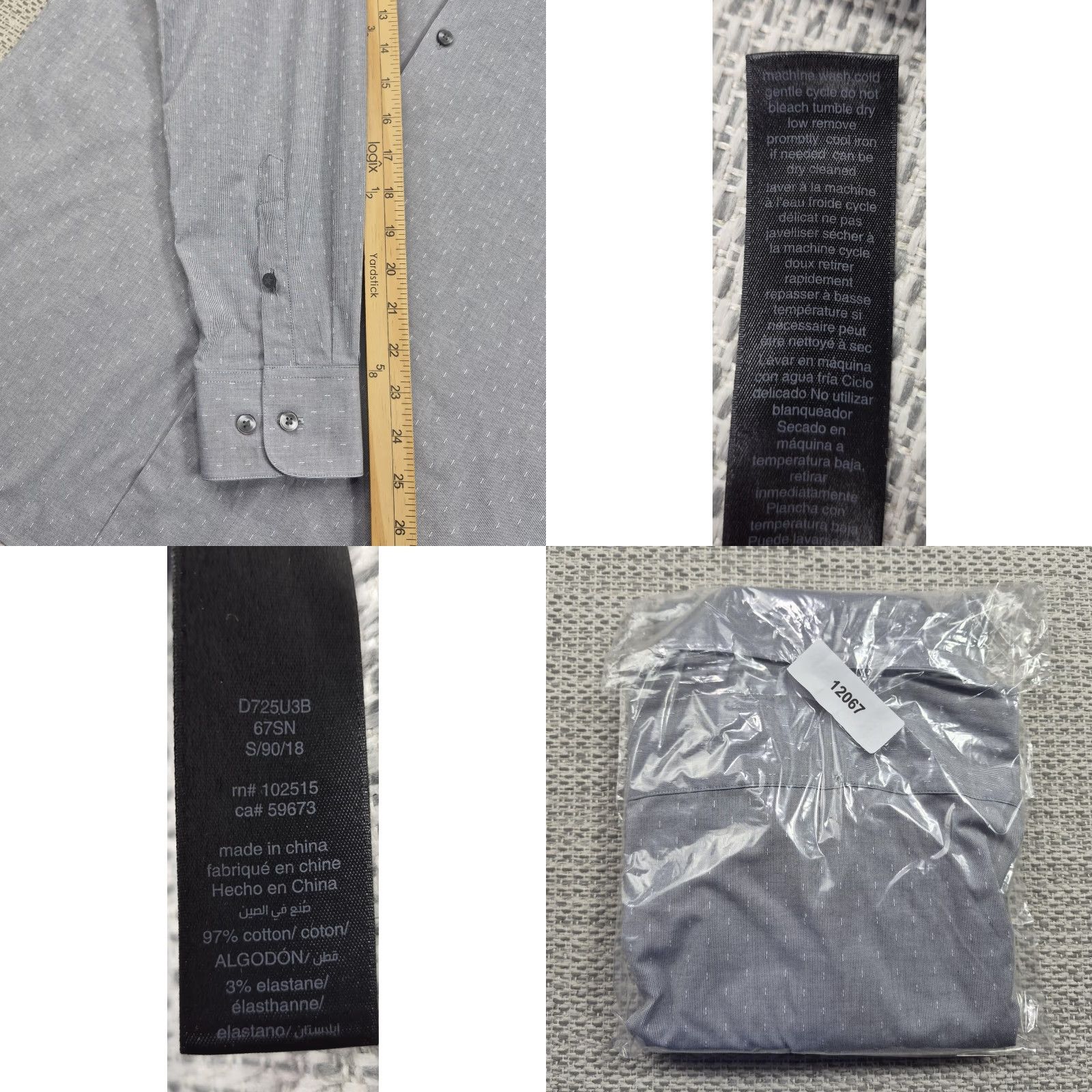 John Varvatos John Varvatos Button Up Shirt Mens 15.5 32/33 Gray Modern Fit Stretch Dress Shirt Geometric Pattern Classic Modern USA Men Size 42R - 9 Thumbnail