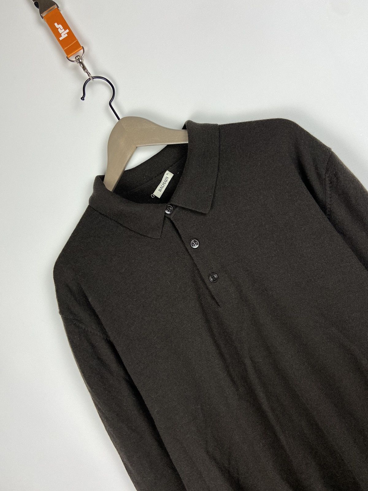 Balmain × Vintage Vintage Balmain Sweatshirt Collared Button Long Sleeve Wool Size US XL / EU 56 / 4 - 10 Thumbnail