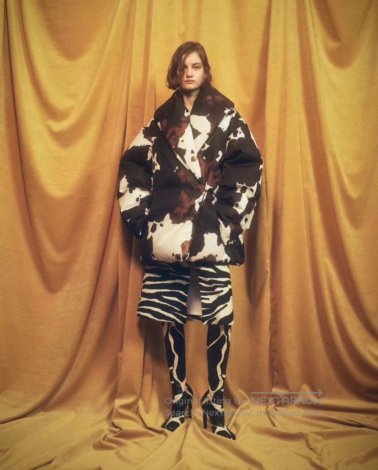 Dries Van Noten oversized black and white cow print coat. Size US XS / EU 42 / 0 - 5 Thumbnail