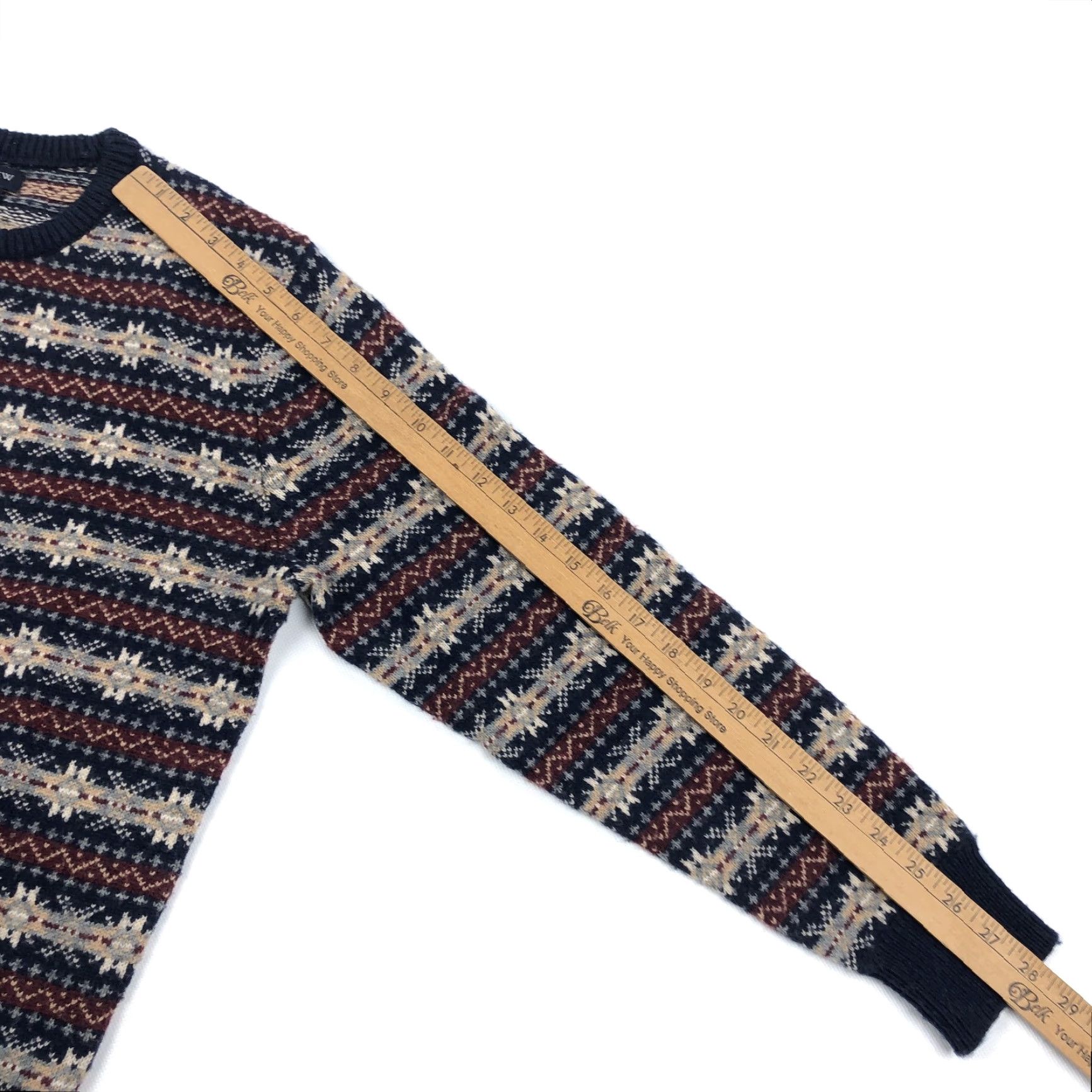 J.Crew J.CREW Men's M Fair Isle Wool Blend Crew Neck Sweater Navy Red Tan Knit Size US M / EU 48-50 / 2 - 7 Thumbnail