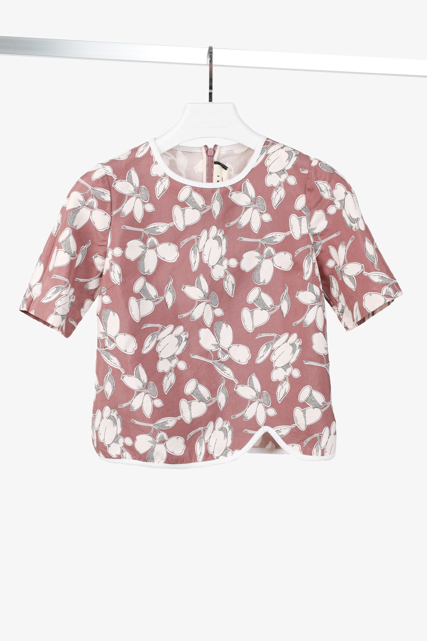 Marni Marni Mauve Cotton & Silk Floral-Print Asymmetrical Top Size XS / US 0-2 / IT 36-38 - 1 Thumbnail