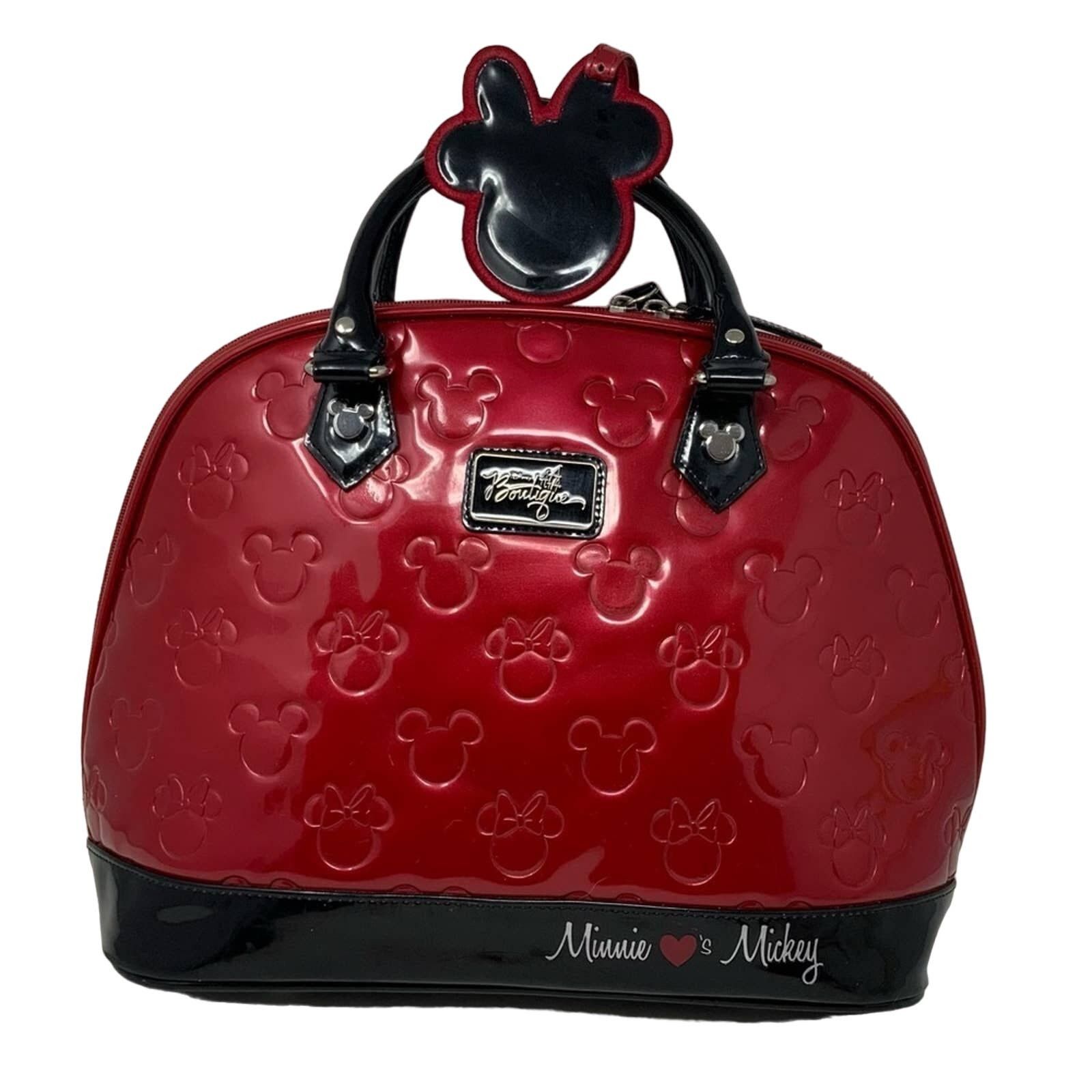 image of Disney-Loungefly Minnie Loves Mickey Purse Embossed Handbag in Red, Women's
