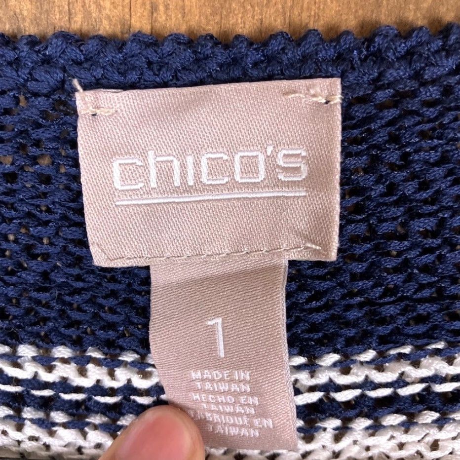 Vintage Chicos Womens Sweater Navy Blue White Chevron Boat Neck Long Sleeve M Crew Pullover Knit Casual Womens Size M / US 6-8 / IT 42-44 - 6 Thumbnail