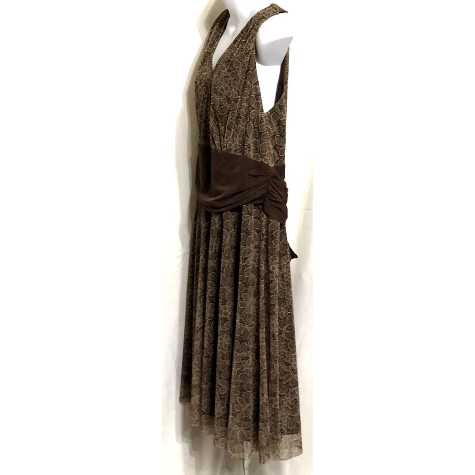 Vintage London Times Dress Womens 20 Brown Sleeveless Midi 20W Floral Lace Sash Tie Waist Fairy Size 3XL / US 20-22 - 5 Thumbnail