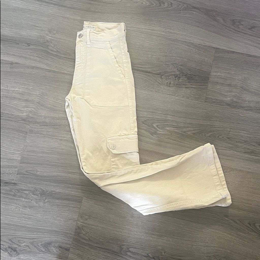 Zara Zara Women's Cream Flare Cargo Jeans Size 31" - 3 Thumbnail