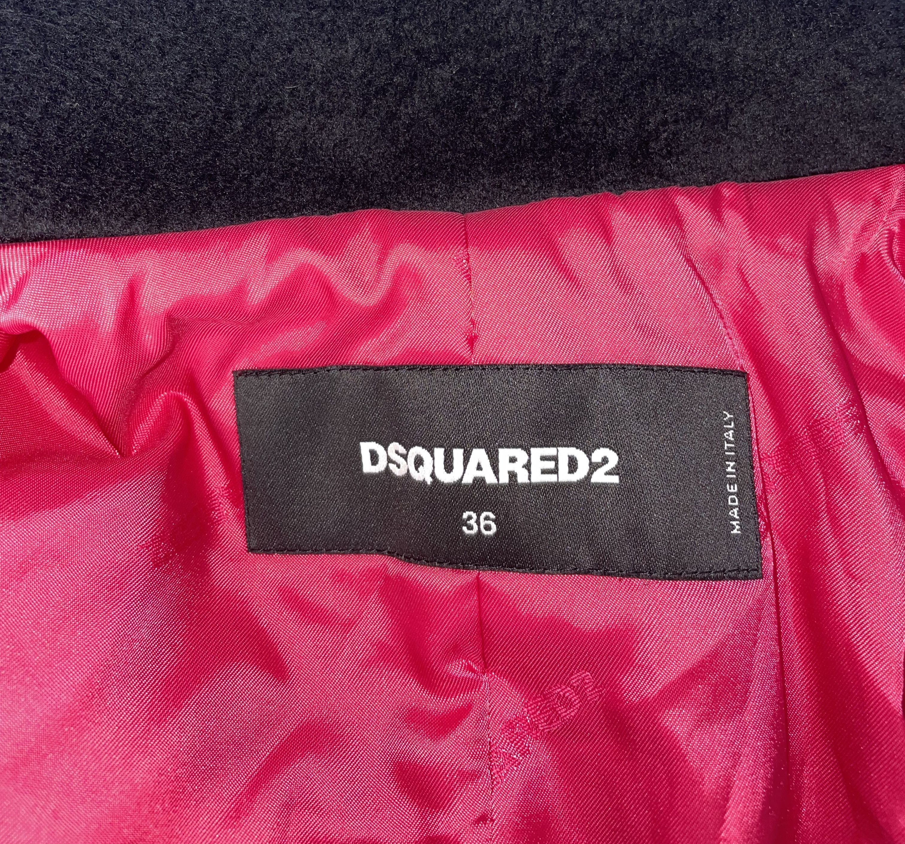 Dsquared2 Black Wool Belted Sculptural Embellished Coat Size XS / US 0-2 / IT 36-38 - 4 Thumbnail
