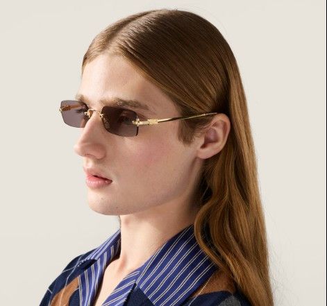Miu Miu Miu Miu MUB50S 26C09Z Sunglasses Gold Rectangle Frame Size ONE SIZE - 3 Thumbnail
