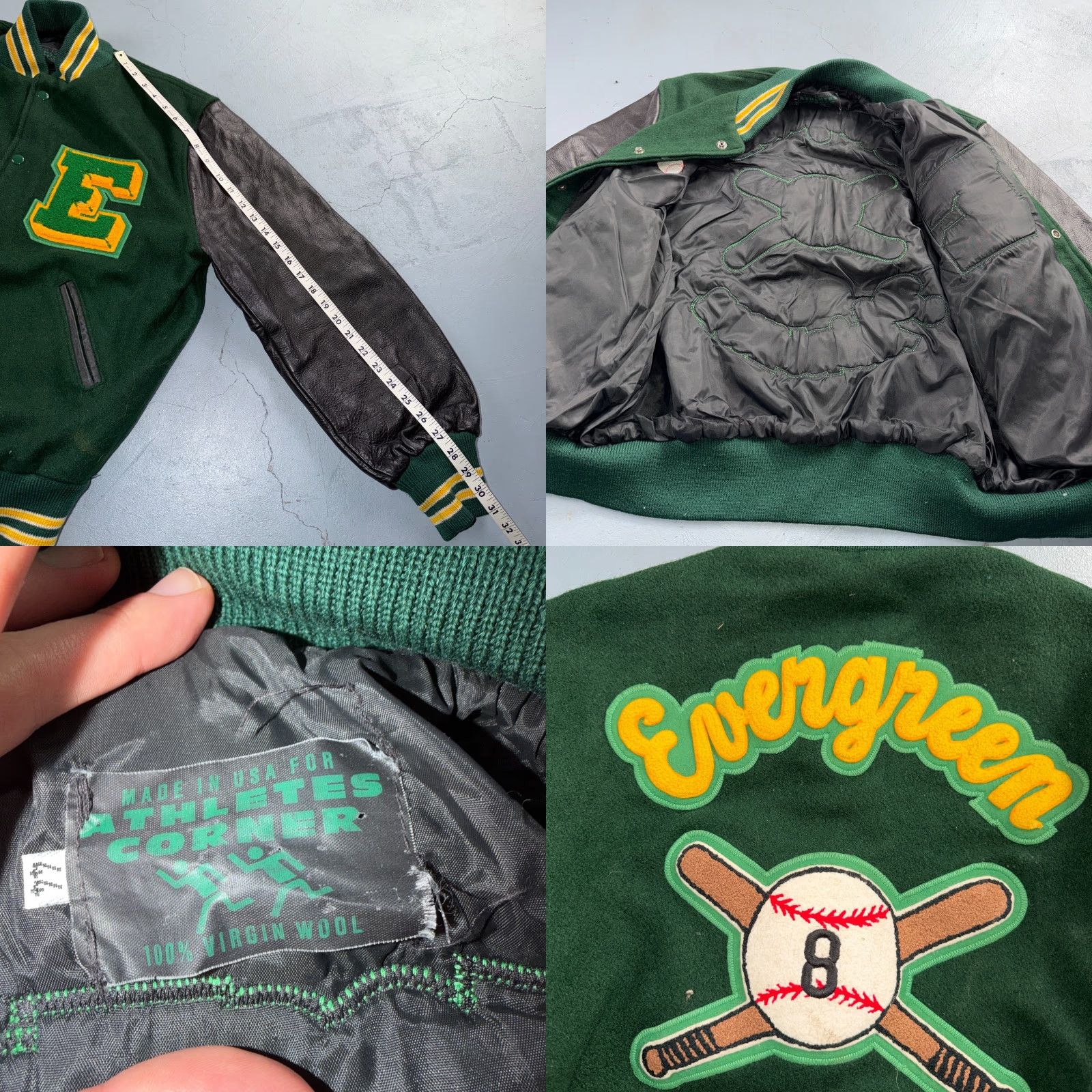 Evergreen VINTAGE Varsity Jacket 44 VTG Green Wool Leather Evergreen Plainsmen Chainstitch Mens Jacket 90s Green Size US S / EU 44-46 / 1 - 8 Thumbnail