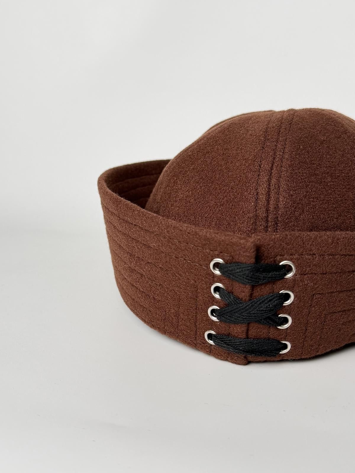 Japanese Brand Brown Wool Eyelet Beret Sailor Hat Y2K French Girl Size ONE SIZE - 6 Thumbnail