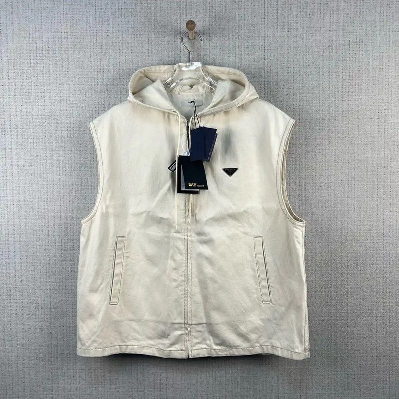 Prada Hooded Vest in Light Cream
