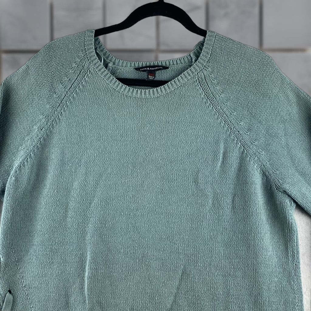 Vintage Rock & Republic Sweater Womens 2XL Blue Pullover Long Sleeve Lace Side Tie Size XXL / US 16-18 / IT 52-54 - 1 Thumbnail