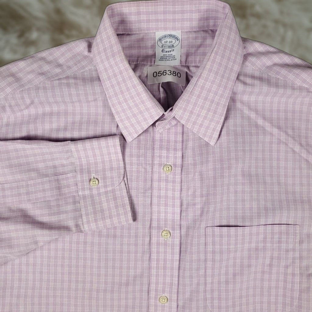 Brooks Brothers VINTAGE Brooks Brothers Dress Shirt Men Size 17 Purple Plaid Long Sleeve Business Casual Formal Size 46R - 1 Thumbnail