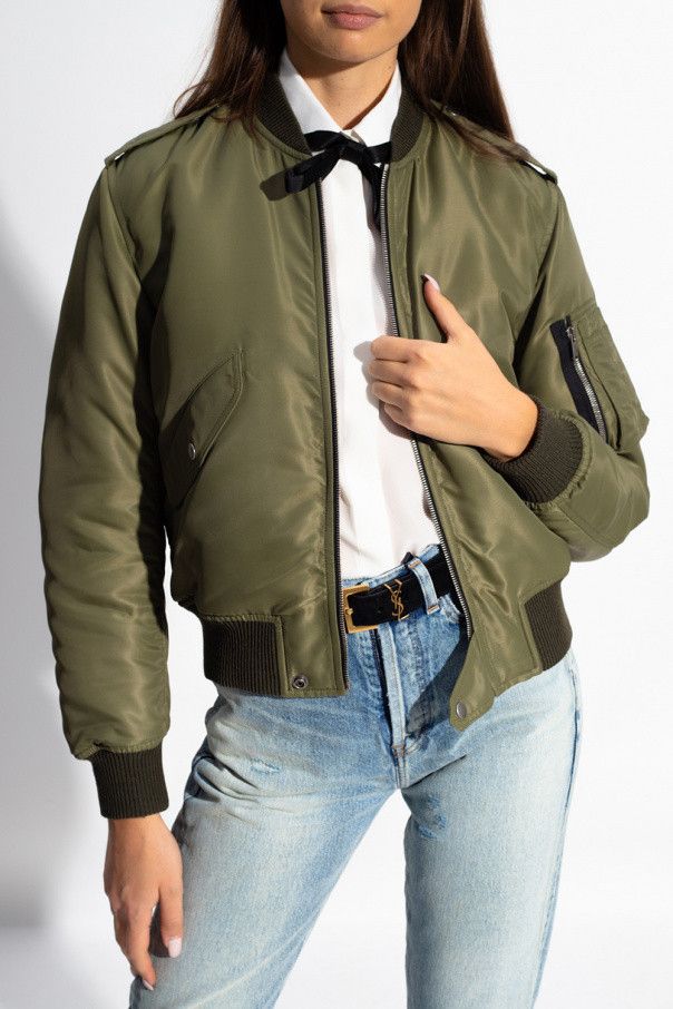 Saint Laurent Paris o1s1wg111224 Nylon Bomber Jacket in Dark Green Size L / US 10 / IT 46 - 4 Thumbnail