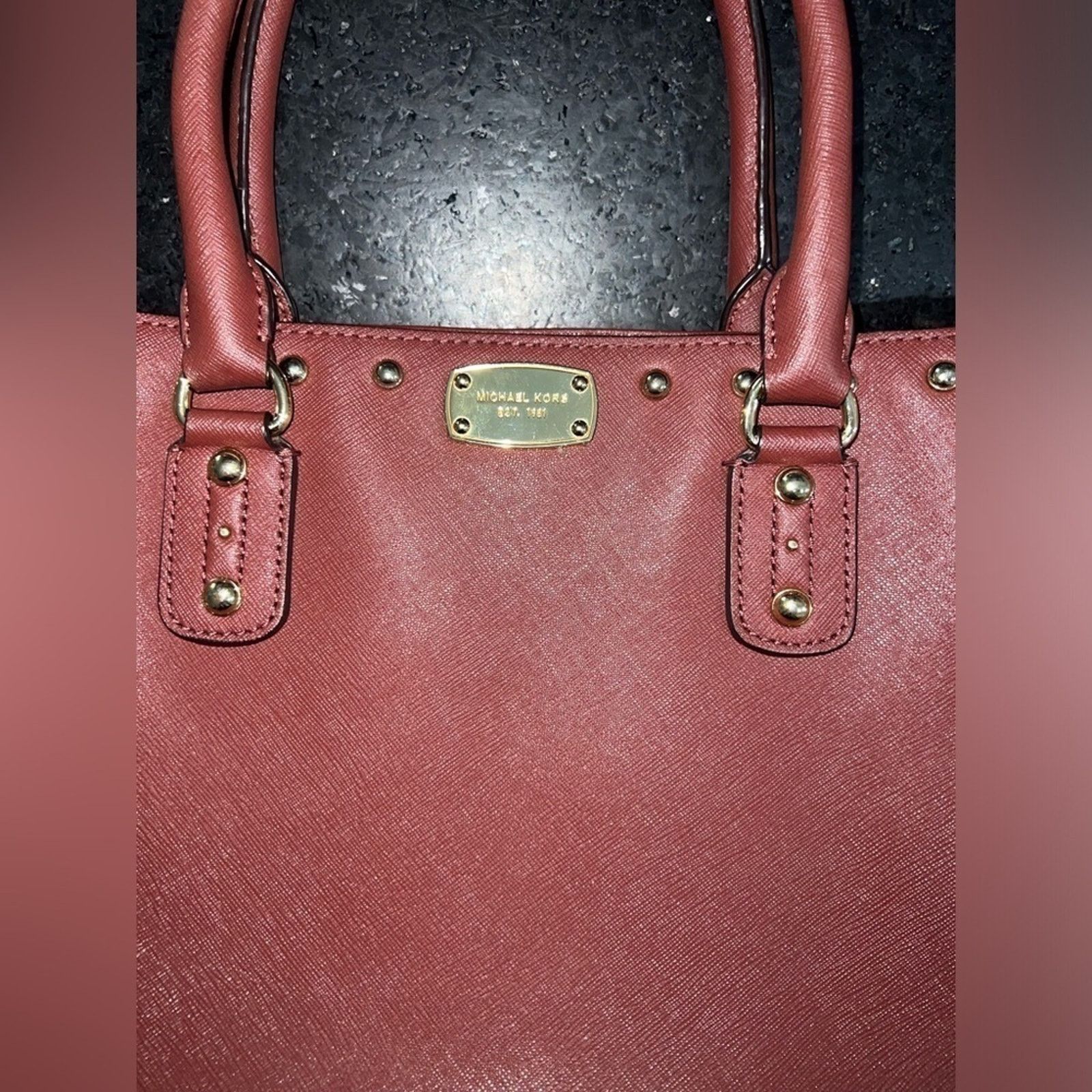 Michael Kors MICHAEL KORS Selma BROWN WINE RED Studded Saffiano Bag Size ONE SIZE - 2 Thumbnail