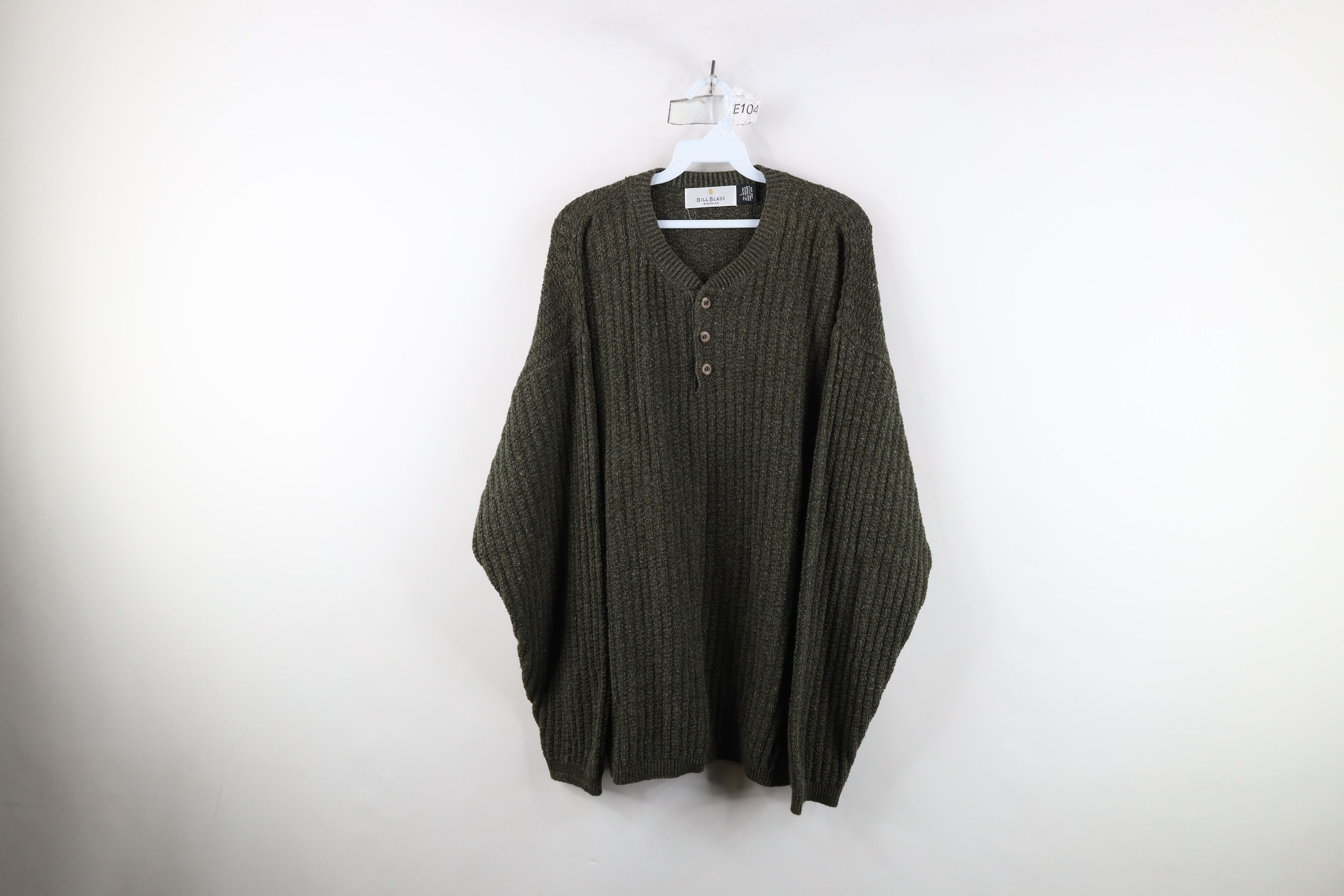 Vintage Vintage 90s Streetwear Ribbed Knit Henley Sweater Green USA Size US L / EU 52-54 / 3 - 1 Thumbnail