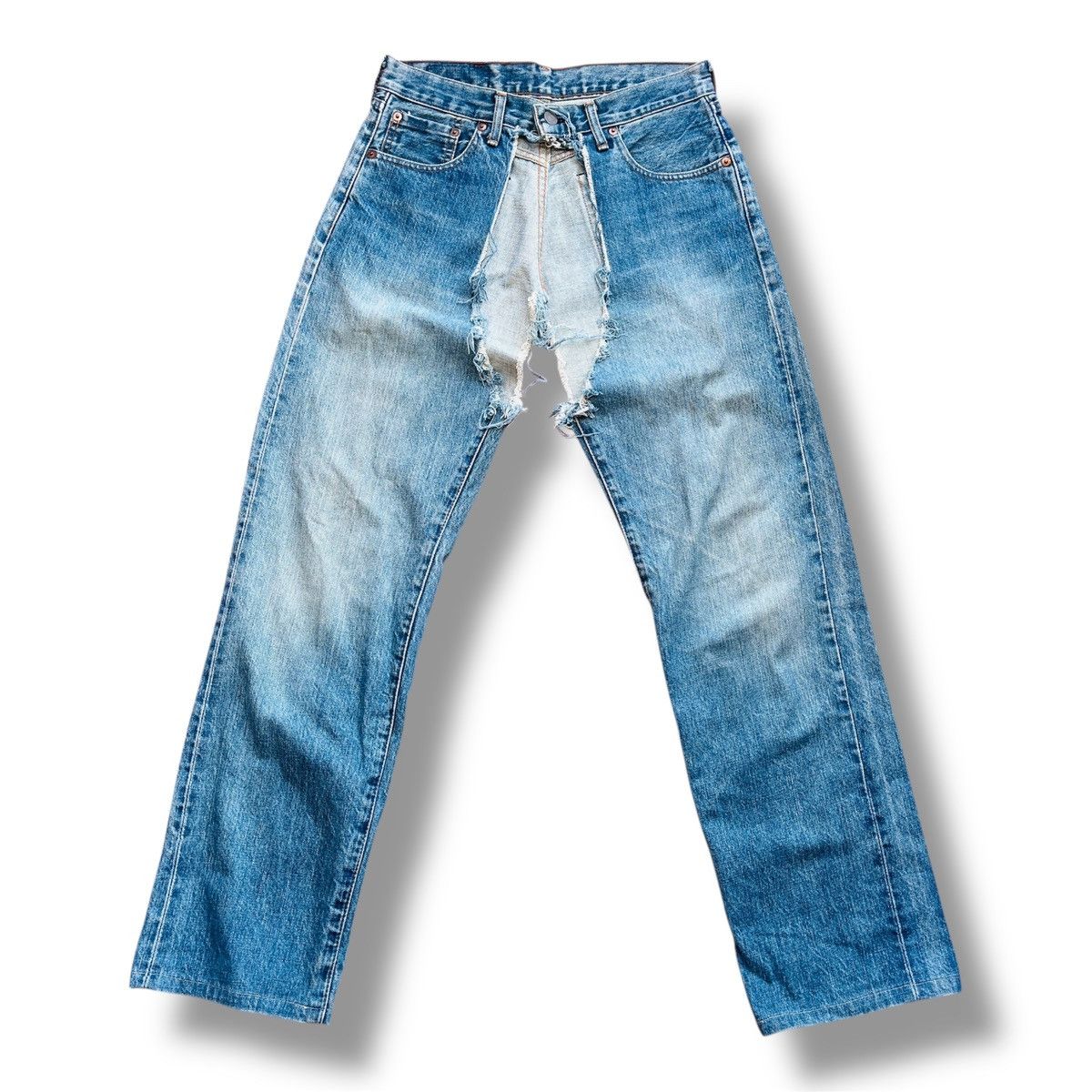 Levi's Vintage Levi's 502XX Big E Distressed Cut Selvedge Jeans J22 Size US 30 / EU 46 - 3 Thumbnail