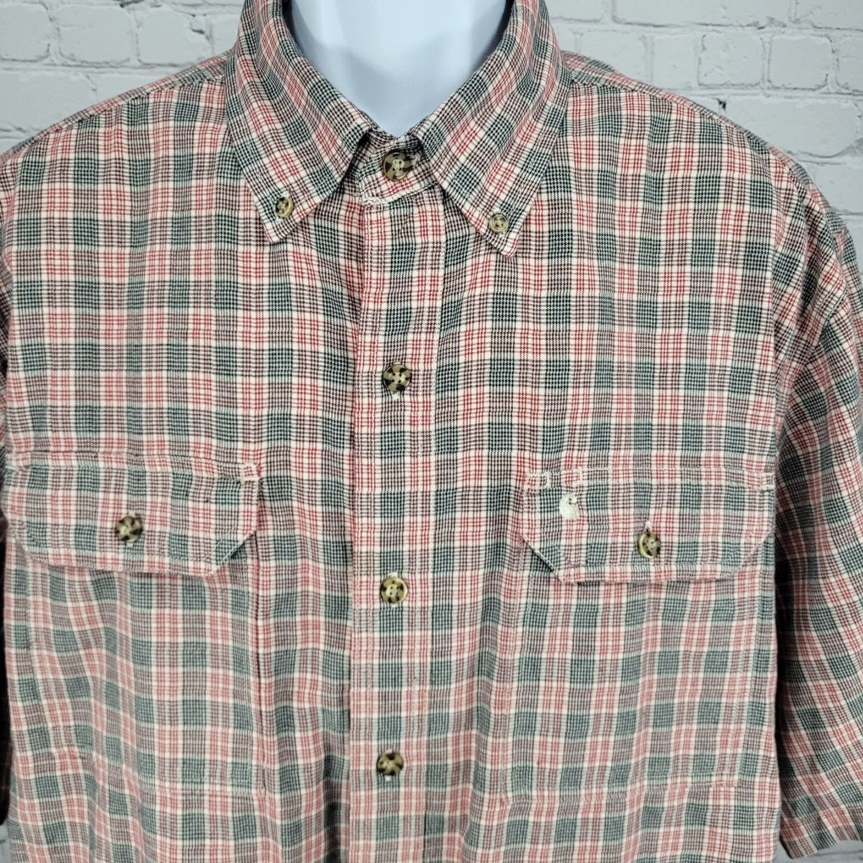 Carhartt VINTAGE Carhartt Shirt Button-Up Short Sleeve Plaid Red Black 100% Cotton Large Mens Size US L / EU 52-54 / 3 - 7 Thumbnail