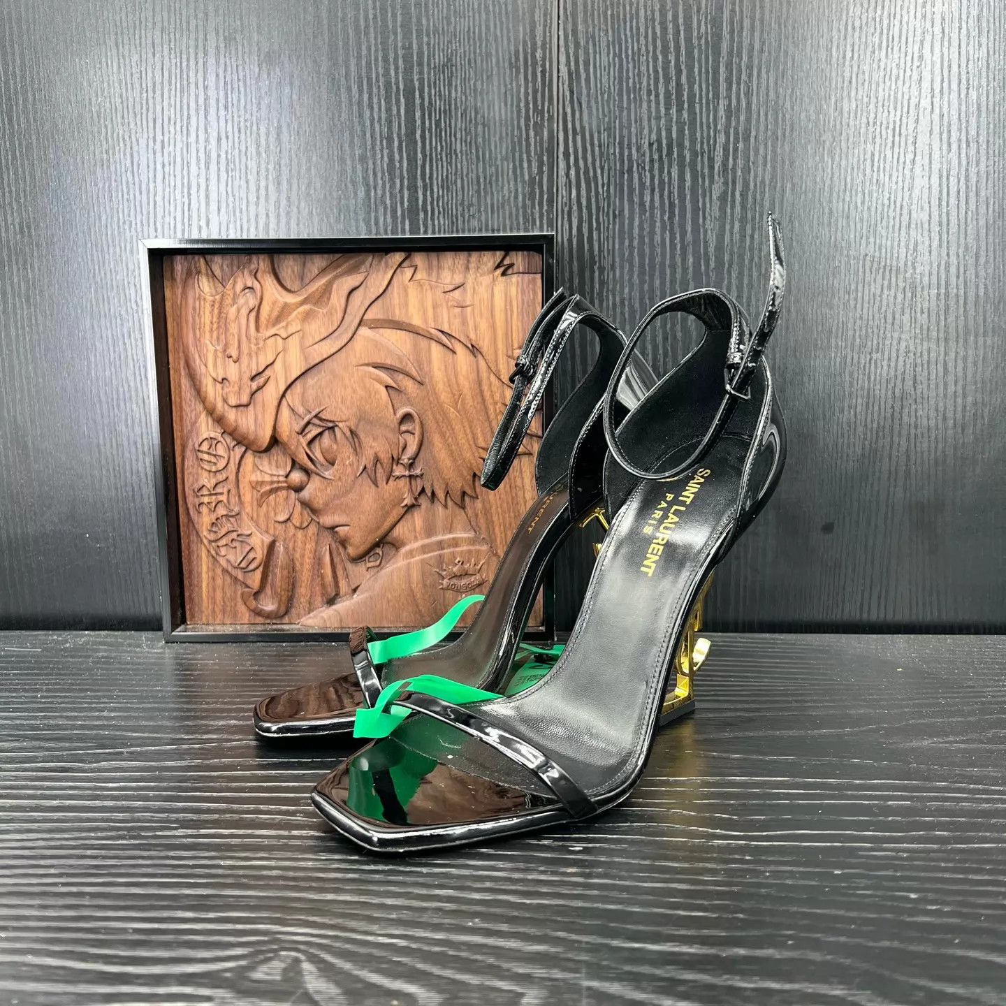 Yves Saint Laurent YSL Opyum Black & Gold Heels Women's 38 Box Size US 7.5 / IT 37.5 - 1 Thumbnail