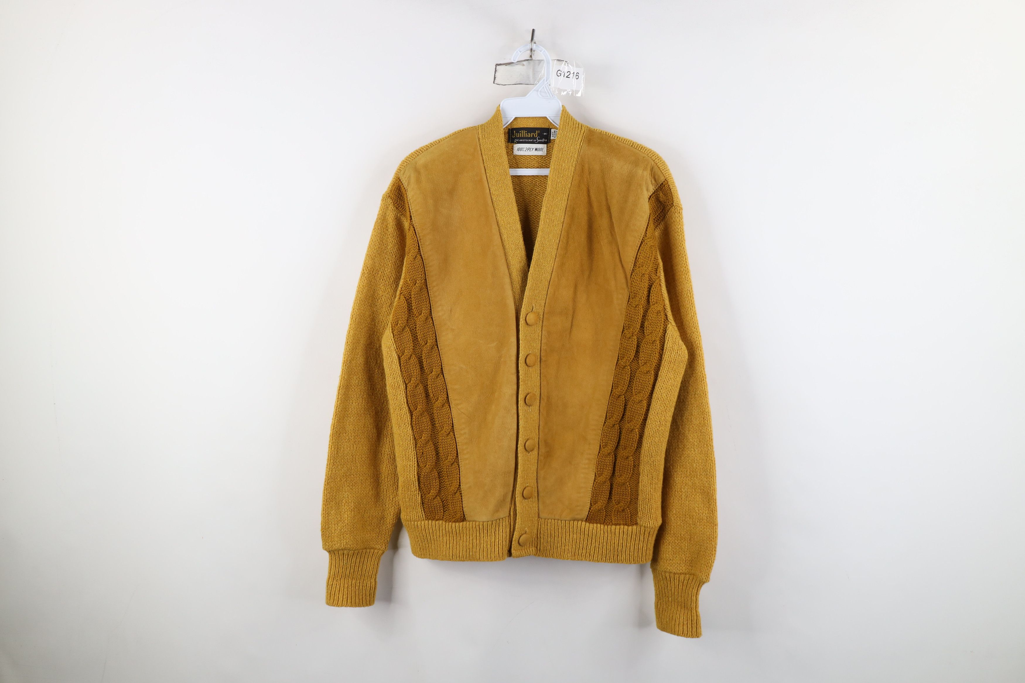 Vintage Vintage 50s Rockabilly Cable Knit Suede Cardigan Sweater USA Size US M / EU 48-50 / 2 - 1 Thumbnail